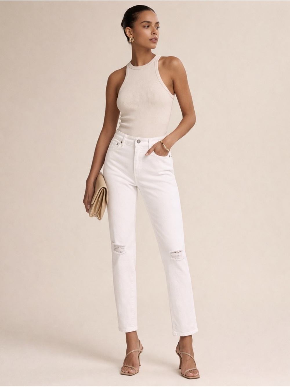 AG THE MILA ANKLE White Skinny Jeans High Rise Distressed Ankle 30